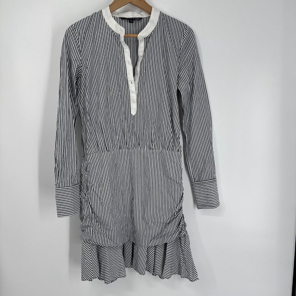 Veronica Beard Everett Gray Striped Ruched Long Sleeve Dress Size S - Picture 3 of 14
